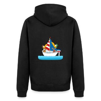 SEGELN - BOOT - SCHIFF - ENTEN - KAPITÄN - MEER - Unisex Premium Bio Zip Hoodie - Schwarz - Hinten - Nico (187cm)
