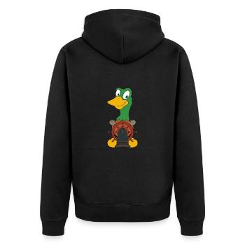 ENTE - KAPITÄN - MEER - SEE - BOOT - SCHIFF - Unisex Premium Bio Zip Hoodie - Schwarz - Hinten - Nico (187cm)