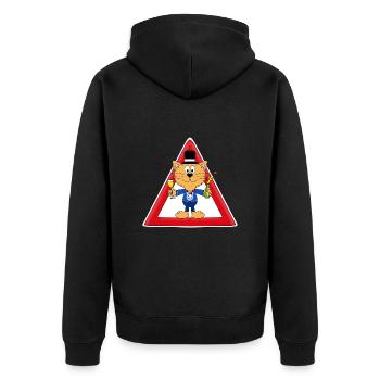 ACHTUNG KATER! - KATZE - TIER - TIERISCH - Unisex Premium Bio Zip Hoodie - Schwarz - Hinten - Nico (187cm)