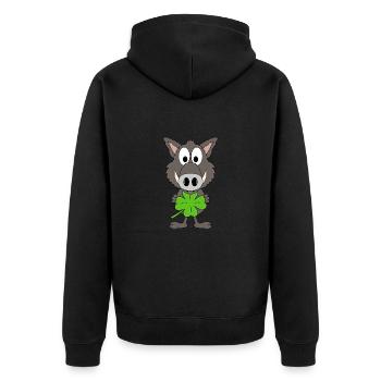 KLEEBLATT - WILDSCHWEIN - GLÜCKSBRINGER - GLÜCK - Unisex Premium Bio Zip Hoodie - Schwarz - Hinten - Nico (187cm)