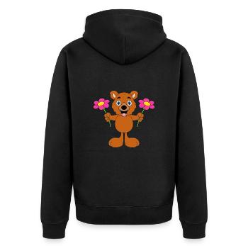 BÄR - BLUMEN - TIER - KIND - BABY - GARTEN - FUN - Unisex Premium Bio Zip Hoodie - Schwarz - Hinten - Nico (187cm)