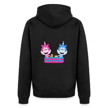 EINHÖRNER - POOL - PLANSCHBECKEN - SOMMER - KINDER - Unisex Premium Bio Zip Hoodie - Schwarz - Hinten - Nico (187cm)