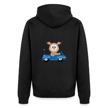 AUTO - LAMA - ALPAKA - TIER - AUTOFAHRER - FUN - Unisex Premium Bio Zip Hoodie - Schwarz - Hinten - Nico (187cm)