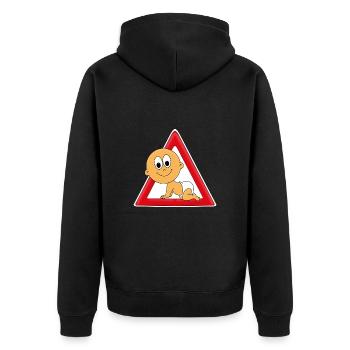 ACHTUNG BABY - BABYS - KIND - MAMA - PAPA - Unisex Premium Bio Zip Hoodie - Schwarz - Hinten - Nico (187cm)