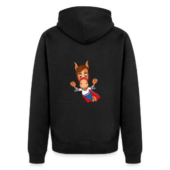 SUPERHELD - PFERD - PONY - TIER - KIND - BABY - Unisex Premium Bio Zip Hoodie - Schwarz - Hinten - Nico (187cm)