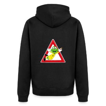 ACHTUNG FLIEGENFÄNGER - FROSCH - FLIEGE - TIERE - Unisex Premium Bio Zip Hoodie - Schwarz - Hinten - Nico (187cm)