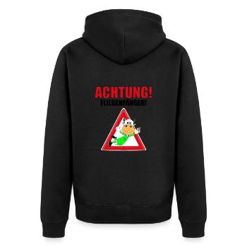 ACHTUNG! FLIEGENFÄNGER - KUH - TORWART - FUßBALL - Unisex Premium Bio Zip Hoodie - Schwarz - Hinten - Nico (187cm)