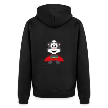 STINKTIER - SUPERHELD - HELD - TIER - TIERISCH - Unisex Premium Bio Zip Hoodie - Schwarz - Hinten - Nico (187cm)