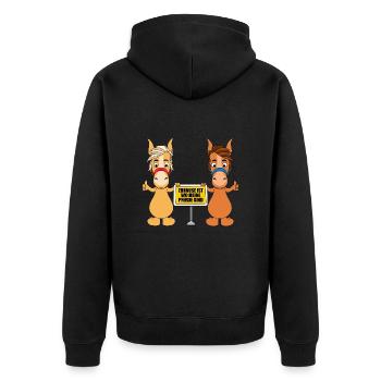 ZUHAUSE IST WO MEINE PFERDE SIND - Unisex Premium Bio Zip Hoodie - Schwarz - Hinten - Nico (187cm)