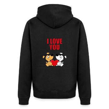 I LOVE YOU - HUNDE - HUND - LIEBE - HERZ - TIERE - Unisex Premium Bio Zip Hoodie - Schwarz - Hinten - Nico (187cm)
