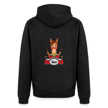 MUSIKER - SCHLAGZEUG - PFERD - PONY - TROMMLER - Unisex Premium Bio Zip Hoodie - Schwarz - Hinten - Nico (187cm)