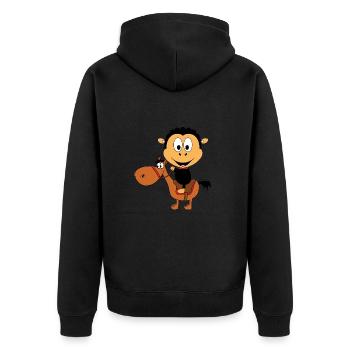 SCHAF - PFERD - PONY - REITEN - TIERE - TIERISCH - Unisex Premium Bio Zip Hoodie - Schwarz - Hinten - Nico (187cm)