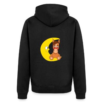 MOND - PFERD - PONY - TIER - KINDER - BABYS - Unisex Premium Bio Zip Hoodie - Schwarz - Hinten - Nico (187cm)