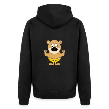 FIT - FITNESS - STARK - SPORT - TEDDY - BÄR - Unisex Premium Bio Zip Hoodie - Schwarz - Hinten - Nico (187cm)