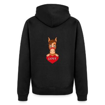 LIEBE - HERZ - PFERD - PONY - REITEN - TIER - KIND - Unisex Premium Bio Zip Hoodie - Schwarz - Hinten - Nico (187cm)