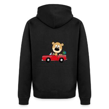 TEDDYBÄR - AUTO - REISE - URLAUB - FERIEN - Unisex Premium Bio Zip Hoodie - Schwarz - Hinten - Nico (187cm)
