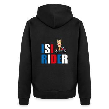 ISI RIDER - MOTORRAD - PFERD - Unisex Premium Bio Zip Hoodie - Schwarz - Hinten - Nico (187cm)