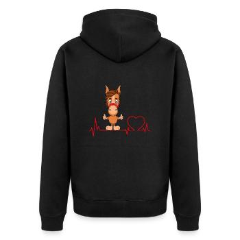 PFERD - PONY - REITEN - LIEBE - HERZSCHLAG - Unisex Premium Bio Zip Hoodie - Schwarz - Hinten - Nico (187cm)