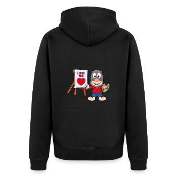MAULWURF - MALER - MALEN - I LOVE YOU - Unisex Premium Bio Zip Hoodie - Schwarz - Hinten - Nico (187cm)