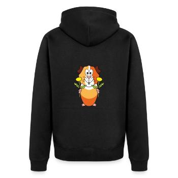 BLUMEN - MEERSCHWEINCHEN - TIER - LIEBE - Unisex Premium Bio Zip Hoodie - Schwarz - Hinten - Nico (187cm)