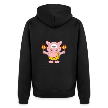 SCHWEIN - FEUER - Unisex Premium Bio Zip Hoodie - Schwarz - Hinten - Nico (187cm)