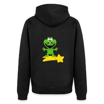 KROKODIL - STERNSCHNUPPE - Unisex Premium Bio Zip Hoodie - Schwarz - Hinten - Nico (187cm)