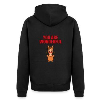 YOU ARE WONDERFUL - PFERD - PONY - Unisex Premium Bio Zip Hoodie - Schwarz - Hinten - Nico (187cm)