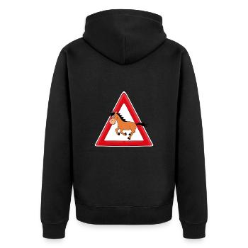 ACHTUNG PFERD - Unisex Premium Bio Zip Hoodie - Schwarz - Hinten - Nico (187cm)
