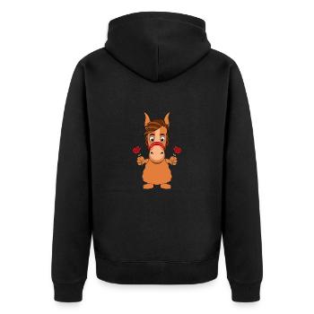 BLUMEN - PFERD - PONY - Unisex Premium Bio Zip Hoodie - Schwarz - Hinten - Nico (187cm)
