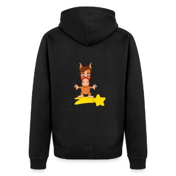 STERNSCHNUPPE - PFERD - Unisex Premium Bio Zip Hoodie - Schwarz - Hinten - Nico (187cm)