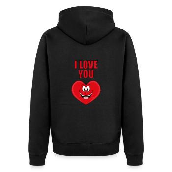 I LOVE YOU - Unisex Premium Bio Zip Hoodie - Schwarz - Hinten - Nico (187cm)