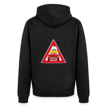ACHTUNG VERRÜCKTES HUHN AM STEUER - Unisex Premium Bio Zip Hoodie - Schwarz - Hinten - Nico (187cm)