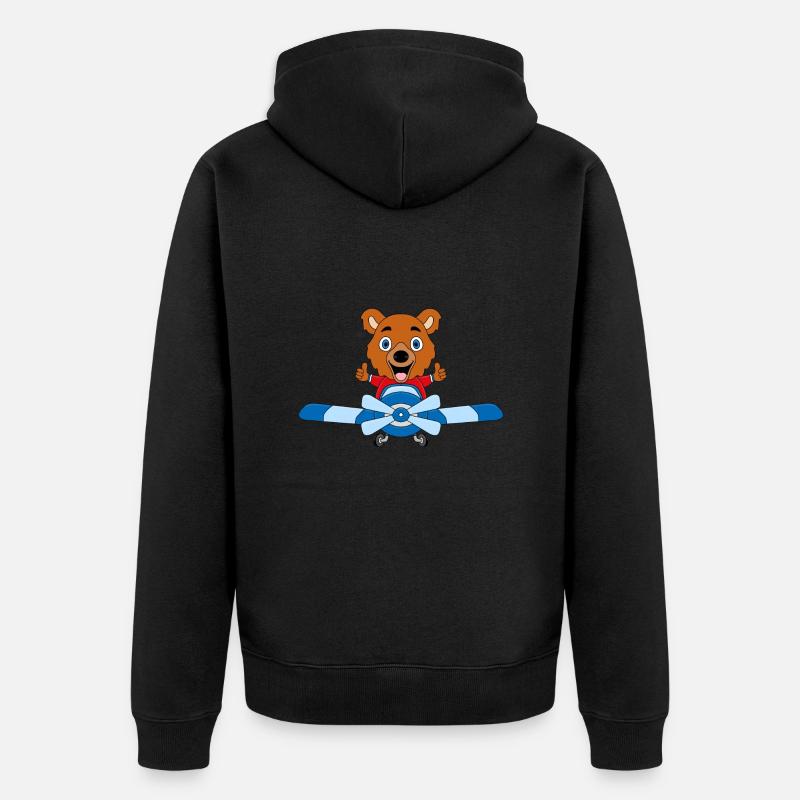PILOT - BÄR - Unisex Premium Bio Zip Hoodie - Schwarz