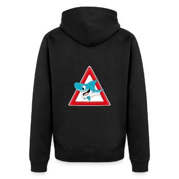 ACHTUNG HAI - Unisex Premium Bio Zip Hoodie - Schwarz - Hinten - Nico (187cm)