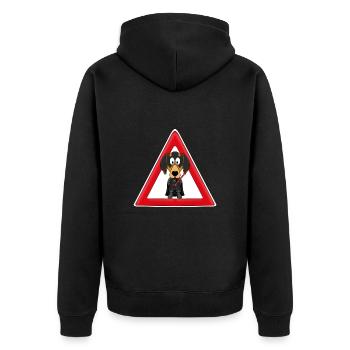 ACHTUNG - KAMPFDACKEL - DACKEL - HUND - Unisex Premium Bio Zip Hoodie - Schwarz - Hinten - Nico (187cm)