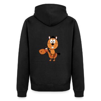 REITEN - PFERD - PONY - BIBER - OTTER - Unisex Premium Bio Zip Hoodie - Schwarz - Hinten - Nico (187cm)