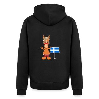 PFERD - PONY - SHETLANDINSELN - SHETLAND - SHETTY - Unisex Premium Bio Zip Hoodie - Schwarz - Hinten - Nico (187cm)
