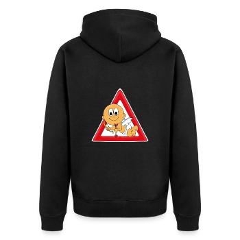 ACHTUNG AMOR - LIEBESGOTT - ENGEL - CUPIDO - BABY - Unisex Premium Bio Zip Hoodie - Schwarz - Hinten - Nico (187cm)