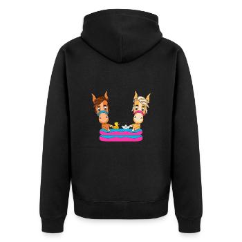 PFERDE - PONYS - PLANSCHBECKEN - TIERE - Unisex Premium Bio Zip Hoodie - Schwarz - Hinten - Nico (187cm)