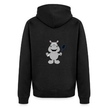 NILPFERD - HIPPO - Unisex Premium Bio Zip Hoodie - Schwarz - Hinten - Nico (187cm)