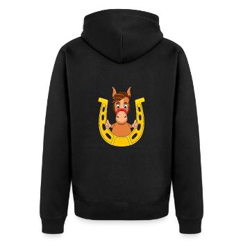 PFERD - PONY - HUFEISEN - Unisex Premium Bio Zip Hoodie - Schwarz - Hinten - Nico (187cm)