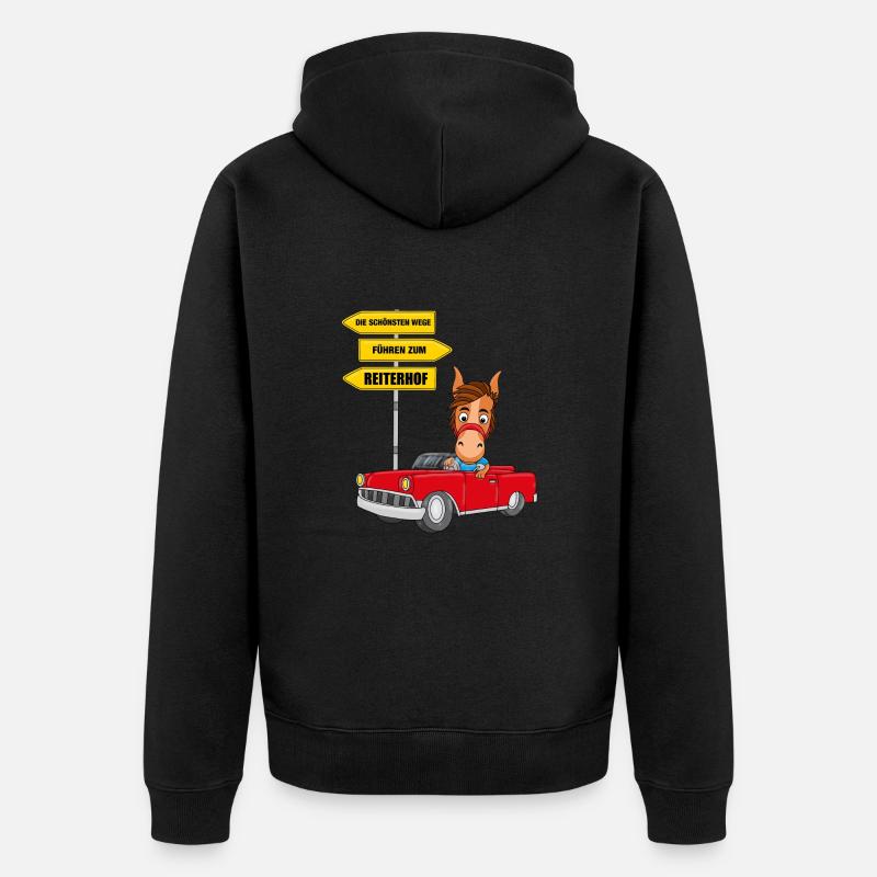 REITERHOF - PFERD - PFERDE - AUTO - Unisex Premium Bio Zip Hoodie - Schwarz