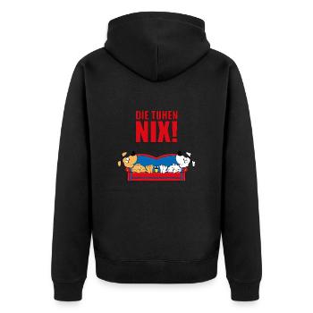 HUNDE - DIE TUHEN NIX! - HUND - SOFA - CHILLEN - Unisex Premium Bio Zip Hoodie - Schwarz - Hinten - Nico (187cm)