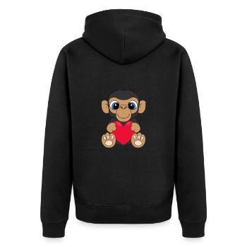 AFFE - HERZ - LIEBE - TIER - Unisex Premium Bio Zip Hoodie - Schwarz - Hinten - Nico (187cm)