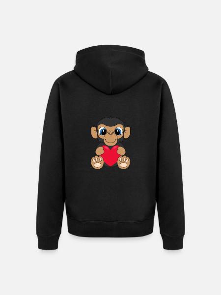 AFFE - HERZ - LIEBE - TIER - Unisex Premium Bio Zip Hoodie - Schwarz