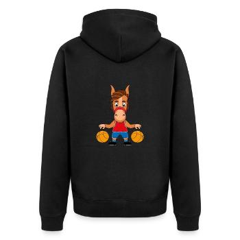 BASKETBALL - SPORT - PFERD - PFERDE - TIER - Unisex Premium Bio Zip Hoodie - Schwarz - Hinten - Nico (187cm)