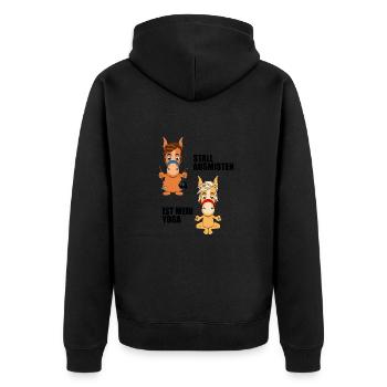 PFERDE - PFERD - STALL AUSMISTEN IST MEIN YOGA - Unisex Premium Bio Zip Hoodie - Schwarz - Hinten - Nico (187cm)