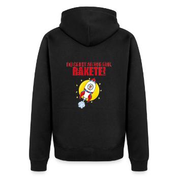 DU GEHST AB WIE EINE RAKETE! - PFERD - WELTALL - Unisex Premium Bio Zip Hoodie - Schwarz - Hinten - Nico (187cm)