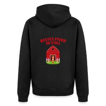 BESTES PFERD IM STALL - Unisex Premium Bio Zip Hoodie - Schwarz - Hinten - Nico (187cm)