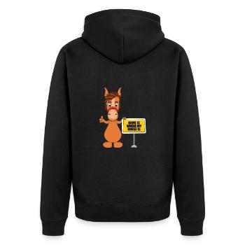 PFERD - HOME IS WHERE MY HORSE IS - Unisex Premium Bio Zip Hoodie - Schwarz - Hinten - Nico (187cm)
